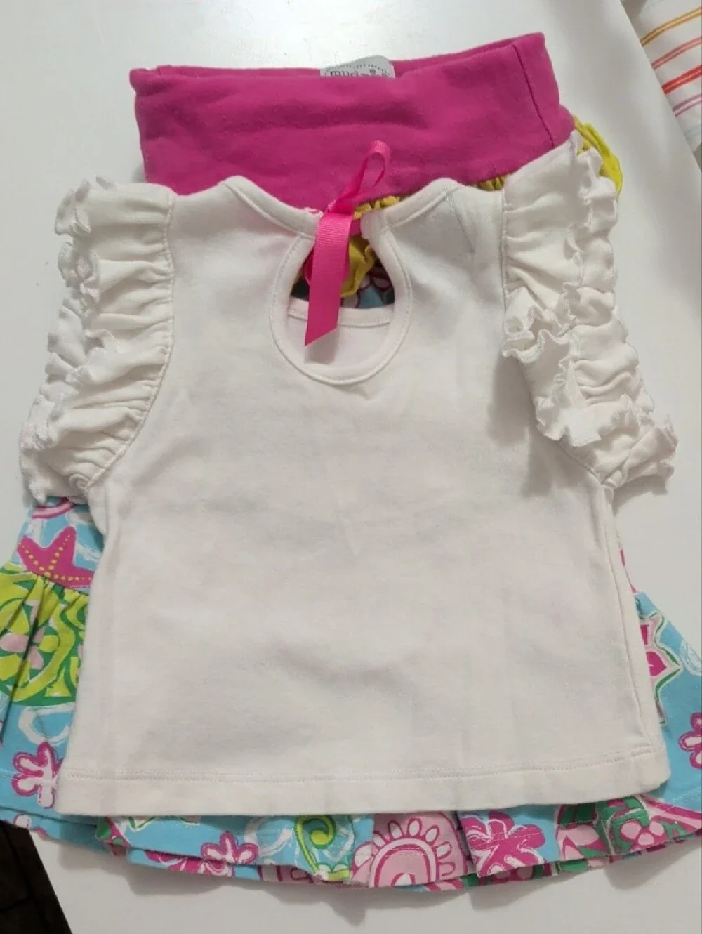 Mud Pie Turtle Top & Pink-Blue Floral Pants Two-Piece Set